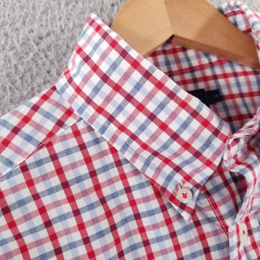 Southern Marsh Shirt Mens Medium Wrinkle Free Red White Blue Plaid Button Down